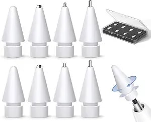 Inesore Replacement Tips For Apple Pencil Pro/1st/2nd/Usb-C (8 Pack) - Multiple Mixed Tip Styles, Anti-Scratch Round Tips, Metal Tips, For Apple Pencil All Generations, Comes With Storage Case