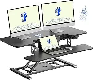 Flexispot 40" Electric Standing Desk Converter, Height Adjustable Riser, Sit To Stand Monitor And Laptop Workstation With Wide Keyboard Tray, Black