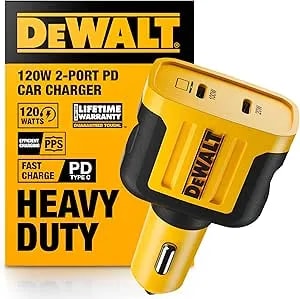 Dewalt Heavy Duty Usb C Car Charger, 120w 2-Port Pd 3.0 Type C Adapter, Pps Fast Charging W/Power Delivery For Iphone 17 16 15 14 13 Pro Max Mini Galaxy s22/s20/s10 Pixel Ipad/Ipad Mini