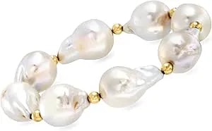 Ross-Simons 13-14mm Cultured Baroque Pearl Stretch Bracelet With 14kt Yellow Gold