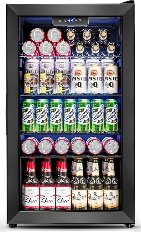 Feelfunn 3.2 Cu.Ft Mini Fridge With Glass Door - 126 Can Beverage Refrigerator Cooler For Drink Beer Wine Soda, Small Fridge For Bedroom Office Bar Dorm, 4 Adjustable Shelves, Black