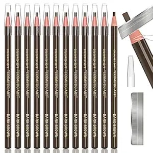 12 Piece Dark Brown Colour Waterproof Eyebrows Pencil Tattoo Makeup And Microblading Supplies Kit-Permanent Eye Brow Liners In Waterproof Eyebrow Pencils Peel - Brow Pencil Set For Marking(Dark Brown)