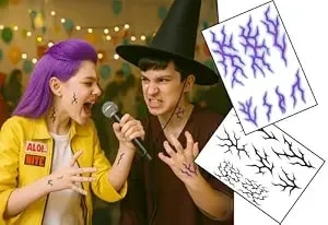 K-Pop Style Tribal Temporary Tattoos – Are You Guardian Or Demon? 2 a5 Sheets Of Black & Purple Fantasy Markings For Cosplay, Festivals & Halloween