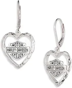 Harley-Davidson Women'S Bar & Shield Open Heart Drop Earrings, Sterling Silver