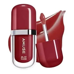 Amuse Seoul Jel-Fit Tinted Lip Gloss (Caffeine Cherry) - Ultra Shine Plumping Lip Stain, Hydrating Volumizing Lip Tint, Non-Sticky, Long Lasting Glossy Finish, Vegan, K-Beauty Makeup