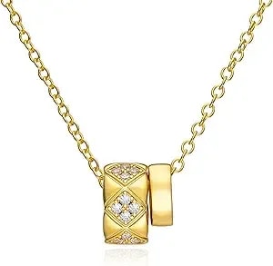 Cicy Bell 18k Gold Plated Flower Fidget Necklace For Women Rotatable Cherry Blossom Dainty Cubic Zirconia Adjustable Spinning Pendant Necklace Birthday Valentine'S Day Jewelry Gifts