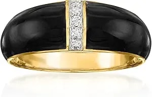 Ross-Simons Black Enamel Dome Ring With Diamonds In 18kt Gold Over Sterling