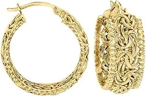 Ross-Simons 18kt Gold Over Sterling Beaded-Edge Byzantine Hoop Earrings, Silver Hoop Earrings For Women, Silver Jewelry, Christmas, Birthday Gift, 1"