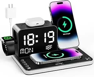 Acer 7-In-1 Wireless Charging Station: Charger Stand For Multiple Devices For Apple - Iphone 16 15 14 13 12 Pro Max Apple Watch Airpods, Wireless Charger Iphone Charging Station With Bluetooth Timesyn