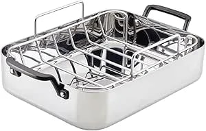 Kitchenaid 5-Ply Clad Stainless Steel Roasting Pan/Roaster With Removable Rack, 15 Inch X 11.5 Inch - Polished Stainless Steel