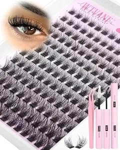 Wispy Lash Clusters Kit 8-16mm Cluster Eyelash Extensions Kit Natural Volume Lashes Clusters With Thin Band C Curl Individual Lashes Eyelashes Clusters Kit For Diy Lash Extensions Daily Makeup