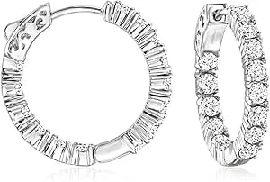 Ross-Simons 3.00 Ct. T.W. Cz Inside-Outside Hoop Earrings In Sterling Silver