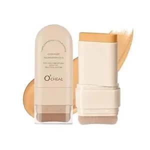 O'Cheal Concealer Foundation Stick, 2 In 1 Long-Lasting Stick Foundation Concealer With Brush, Full Coverage For Dark Circles & Blemishes Face Contour 04#Wheat