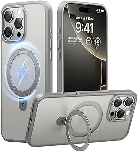 Torras Ultra Magnetic Ostand For Iphone 16 Pro Case [Fit For Magsafe] [Sturdy Stand & Ring Holder] Mil-Grade Shockproof Matte Anti-Scratch Slim Protective Kickstand Case, Natural Titanium 6.3 Inch