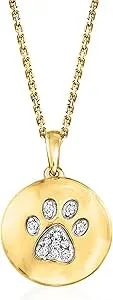 Ross-Simons Diamond Paw Print Circle Pendant Necklace In 18kt Gold Over Sterling
