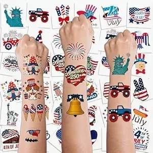 4th Of July Outfits For Women - 150 Pcs 4th Of July Tattoos - American Flag Red White Blue Decor For 250th Anniversary Party - Independence Day Accessories Decorations Supplies Favors