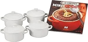 Le Creuset Stoneware Set Of 4 Mini Cocottes With Cookbook, 8 Oz. Each, White