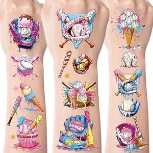 Ice Cream Drip Temporary Tattoos, 200+ Baseball Ice Cream Theme Birthday Party Decoration, Colorful Baseball Tattoo Stickers For Sport Games Activity Party Favors Gifts School Prizes Rewards