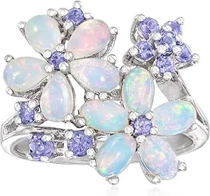 Ross-Simons Opal And .36 Ct. T.W. Tanzanite Flower Ring In Sterling Silver