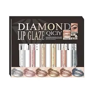 Admd Diamond Lip Glaze 6-Piece Set Lip Gloss Glitter Sparkling Liquid Lipstick&Shimmer Eyeshadow Long-Lasting Waterproof Makeup