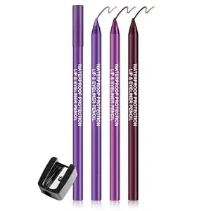 Ownest 3colors Matte & Metallic Purple Gel Eyeliner Pen，Metallic-Finish Eyeliner Pencil Set For Women， Professional Eye Makeup Set - Colorful Eye Liner With Sharpener