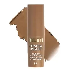 Milani Conceal + Perfect Blur Out Skin Tint Stick - Light To Medium Coverage Tinted Moisturizer Stick With Vitamin C & E - Soft Matte, Pore Blurring Natural Finish 17-Deep Tan Warm Yellow