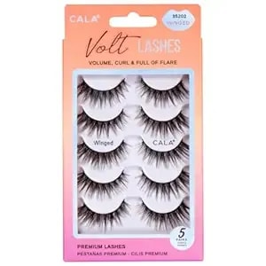 Cala Faux Mink Volt Lashes Winged (5 Pack), Medium Volume Lightweight Strip False Eyelashes, 100% Handcrafted Soft Synthetic Fibers, Cruelty-Free, Easy Apply, Contact Lens Friendly