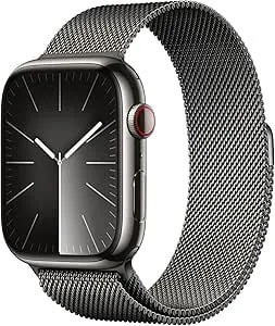 Apple Watch Series 9 [Gps + Cellular, 45mm] - Graphite Stainless Steel Case With Milanese Loop, One Size Band (Renewed)