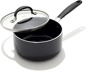 Oxo 1.6qt Non-Stick Every Day Sauce Pan With Glass Lid, Bpa-Free Comfort Grip Silicone Handle, Dishwasher & Oven Safe, Pfas-Free Ceramic Skillets, Sauce & Soup Chef Pot, Drip-Free, Black