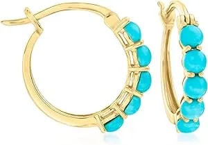 Ross-Simons Turquoise Hoop Earrings In 18kt Gold Over Sterling