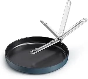 Joseph Joseph Space 12" Shallow Nonstick Frying Pan Skillet With Folding Handle, Ceramic Coating, Induction & Oven Safe