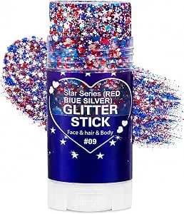 Patriotic Red White And Blue Face Hair Body Glitter Stick, Waterproof 4th Of July Outfits Accessories For Women Kids, Usa Flag Fourth Sparkle Makeup For 250 Anniversary Memorial Veterans Day
