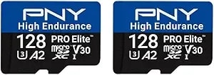 Pny 128gb Pro Elite™ High Endurance c10 u3 v30 a2 Microsdxc – Up To 34.4k Continuous Recording Hours, Up To 100/90mb/S Read/Write, 4k Uhd, Full Hd, Uhs-I, Surveillance, Home Security, Dash Cam, 2-Pack
