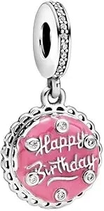 Pandora Pink Birthday Cake Dangle Charm - Compatible Moments - Gift For Her - Made With Sterling Silver, Cubic Zirconia & Enamel - With Gift Box