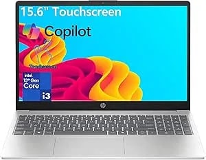 HP Touchscreen Laptop Computer For Student School And Home Study, Lifetime Office 365, Intel i3-1315U, 8GB RAM, 256GB SSD, 500GB External HDD, Fast Charging, Copilot AI, Windows 11 Home, Silver