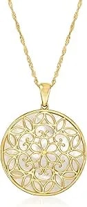 Ross-Simons Mother-Of-Pearl Floral Pendant Necklace In 18kt Gold Over Sterling. 18 Inches