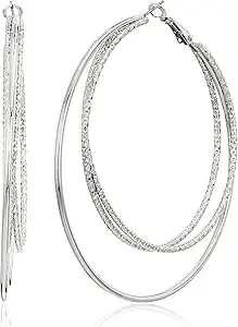 Guess Smooth And Textured Wire Silver Hoop Earrings