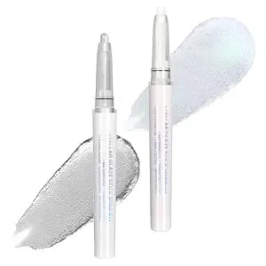 Yosca 2pcs Glitter Cream Eyeshadow Stick, Silver And Chameleon White Eye Brightener Highlighter Stick, Waterproof High Pigmented Eye Shimmer Powder Glitter Eye Shadow Makeup Multi-Sticks