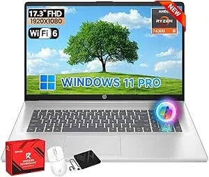 Hp 17 Inch Fhd Student Business Laptop, Amd Ryzen 5 7430u, 20gb Ram 512gb Ssd, Windows 11 Pro, 17.3" Fhd Ips, Copilot Ai, Numeric Keyboard, Type-C, W/Accessories