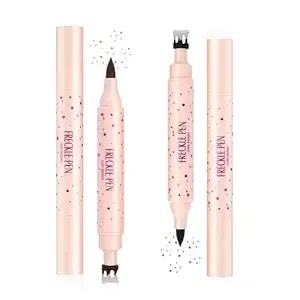 3-In-1 Freckle Stamp Freckle Pen & Eyebrow Pen : 4-Point Stamp For Natural Faux Freckles, Waterproof & Long-Lasting. Dual-Ended Multi-Tool For Brows & Sunkissed Looks (2pc Soft Brown&Dark Brown)