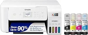 Epson Ecotank ET-2800 Wireless Color All-In-One Cartridge-Free Supertank With Scan And Copy, The Ideal Basic Home Printer - White