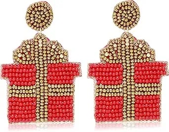 Mud Pie Women'S Holiday Beaded Earrings, Present, One Size