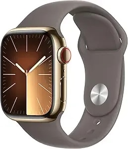 Apple Watch Series 9 [Gps + Cellular, 41mm] - Gold Stainless Steel Case With Clay Sport Band, M/L (Renewed)