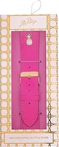 Lilly Pulitzer Geniune Leather Watch Band Sized To Fit 38mm, 40mm, 42mm, & 44mm Smartwatches, Compatible With Apple Watch Series 1-6, Roxie Pink