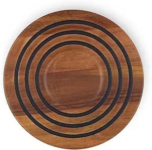 Le Creuset Magnetic Wooden Trivet, Acacia Wood With Black Silicone Rings
