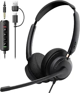 Acer Usb Headset With Microphone For Pc, Clear Sound Quality For Call ＆ Meetings, Wired Computer Headset For Work, Dual Ear Headset For Office, Laptop, Teams And Call Center Use - Usb-A/C & 3.5mm