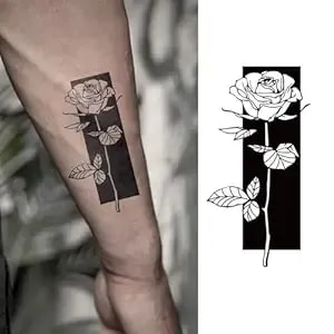 Rose Vine Temporary Tattoos For Adults – Black Floral Semi-Permanent Tattoo Stickers, Minimalist Flower Body Art For Arm, Spine, Back & Side Waist (Set Of 2)