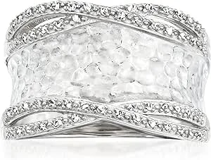 Ross-Simons 0.13 Ct. T.W. Diamond Hammered Ring In Sterling Silver