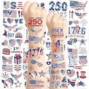 99 Pcs 4th Of July Temporary Tattoos, 12 Sheets Waterproof 4th Of July Accessories, Usa Flags Fireworks Eagles Independence Day Decorations, Patriotic Tattoos For Memorial Day Veterans Events