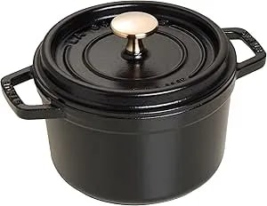 Staub La Cocotte Round 40509-480 "Pico Cocotte Round, Black, 6.3 Inches (16 Cm), Small, Two-Handed, Casting, Enameled Pot, Waterless Cooking, Induction Compatible